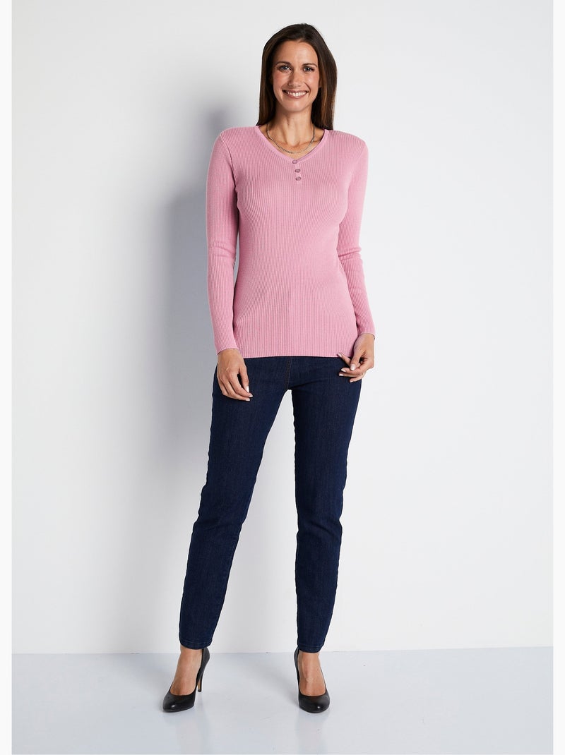Pull encolure tunisienne avec laine mérinos - Afibel Rose poudré - Kiabi