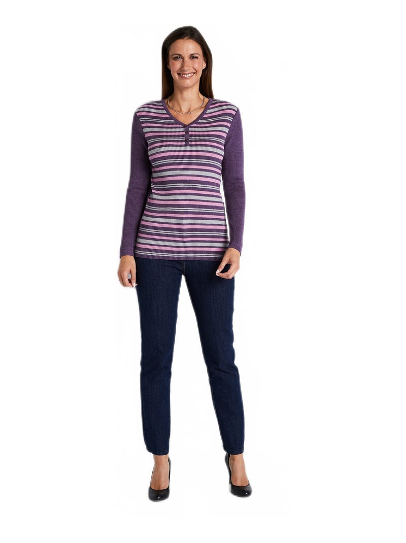 Pull encolure tunisienne avec laine mérinos - Afibel Violet - Kiabi