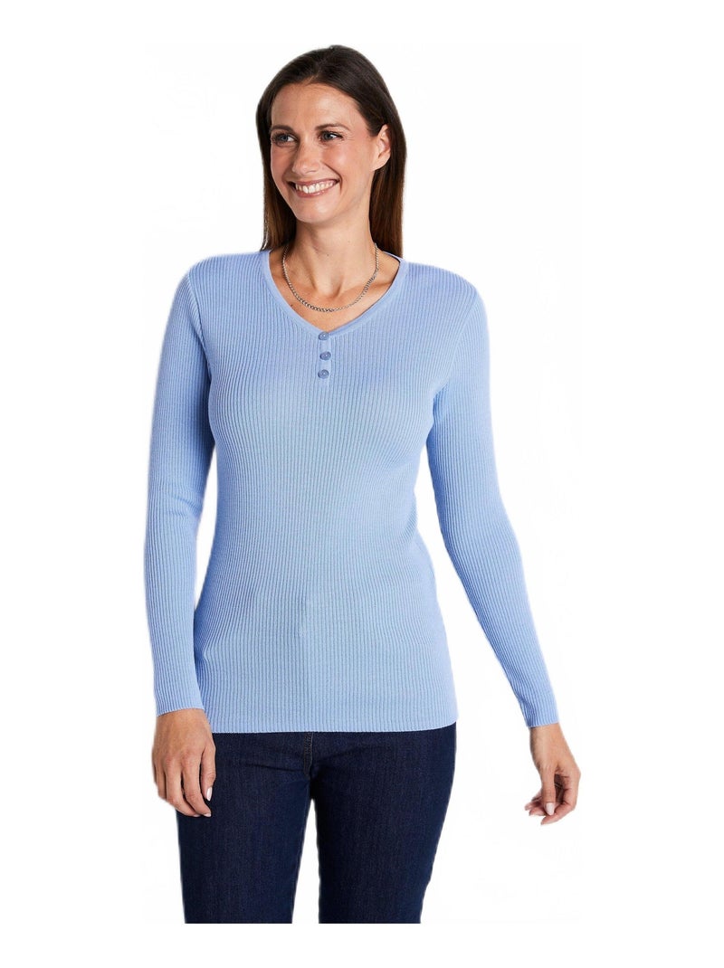 Pull encolure tunisienne avec laine mérinos Bleu - Kiabi