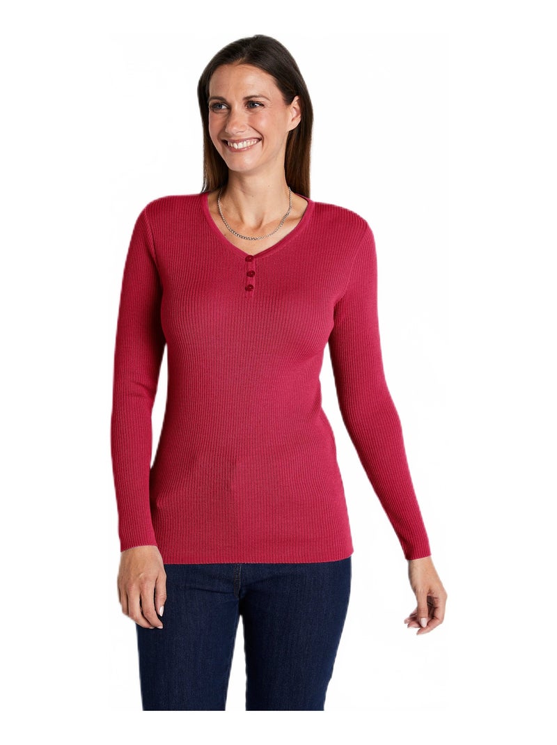 Pull encolure tunisienne avec laine mérinos Rose - Kiabi