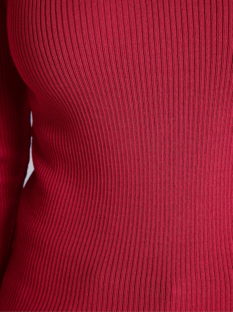 Pull encolure tunisienne avec laine mérinos Rose framboise - Kiabi
