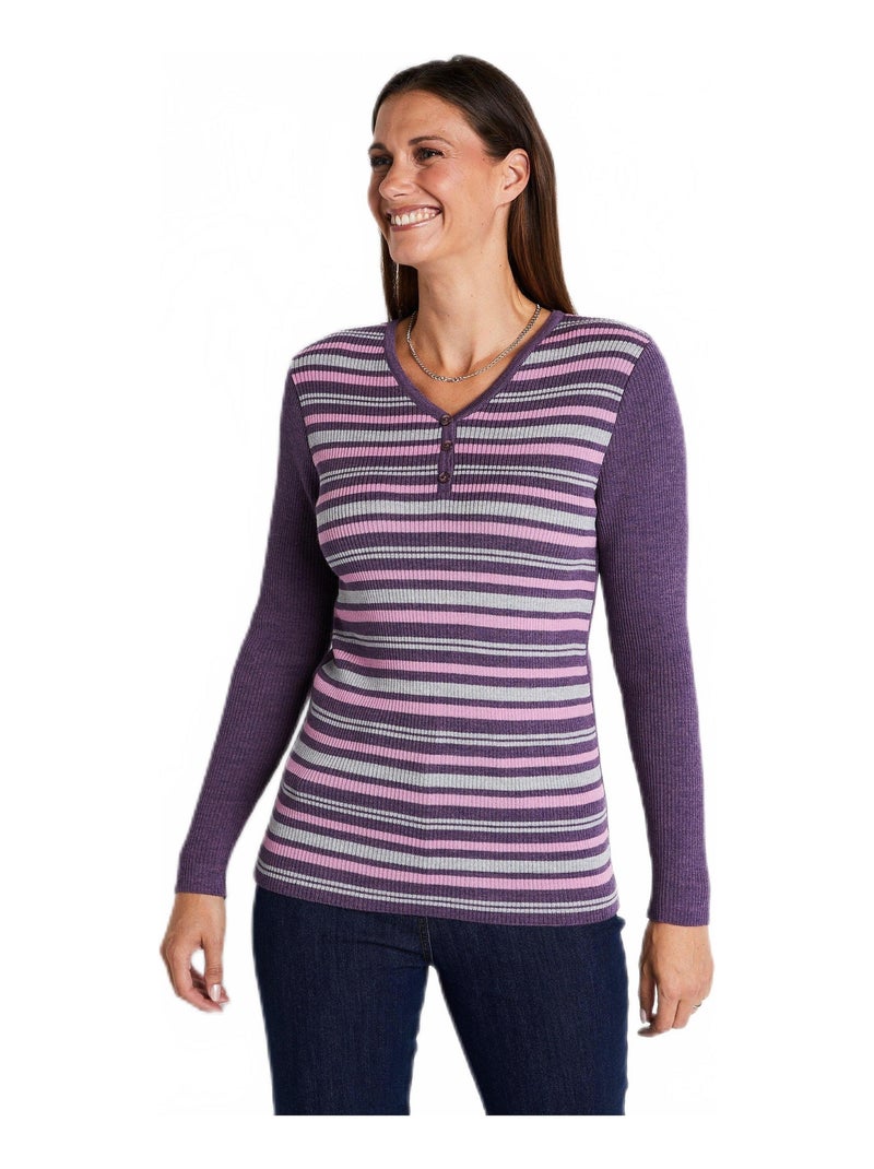 Pull encolure tunisienne avec laine mérinos Violet - Kiabi