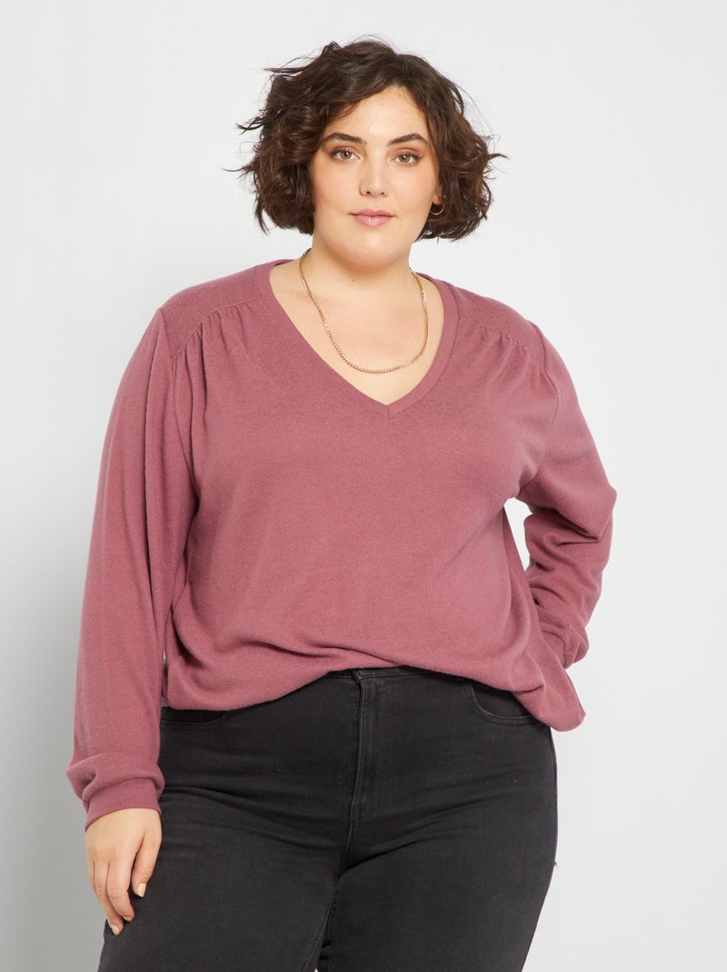 Pull encolure V maille douce Rose - Kiabi