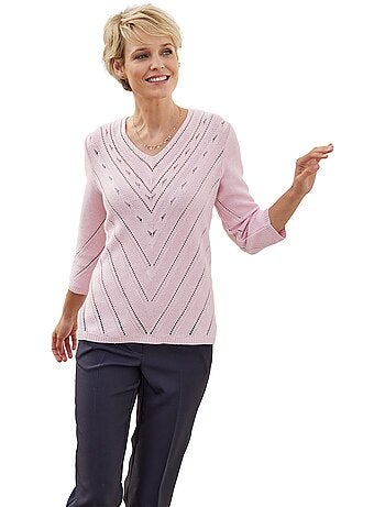 Pull encolure V motifs ajourés - Afibel