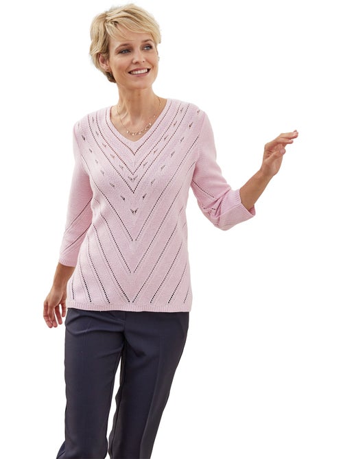 Pull encolure V motifs ajourés - Afibel - Kiabi