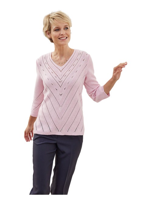 Pull encolure V motifs ajourés - Kiabi