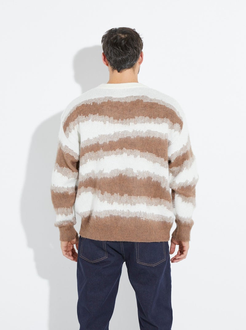 Pull épais avec laine, rayures fantaisie - AFIBEL Camel - Kiabi