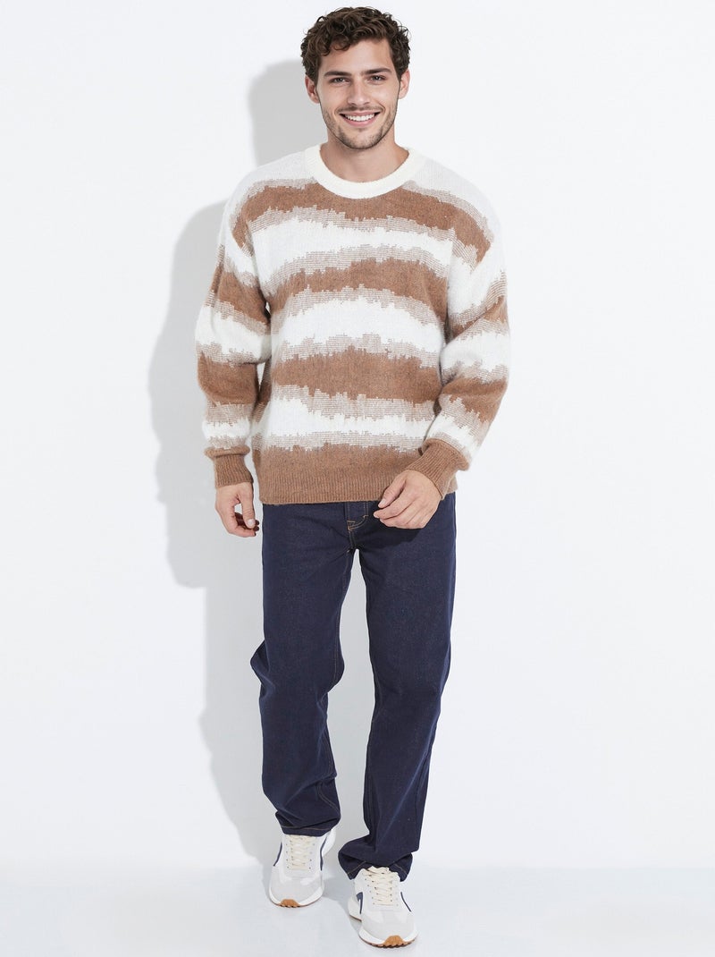 Pull épais avec laine, rayures fantaisie - AFIBEL Camel - Kiabi