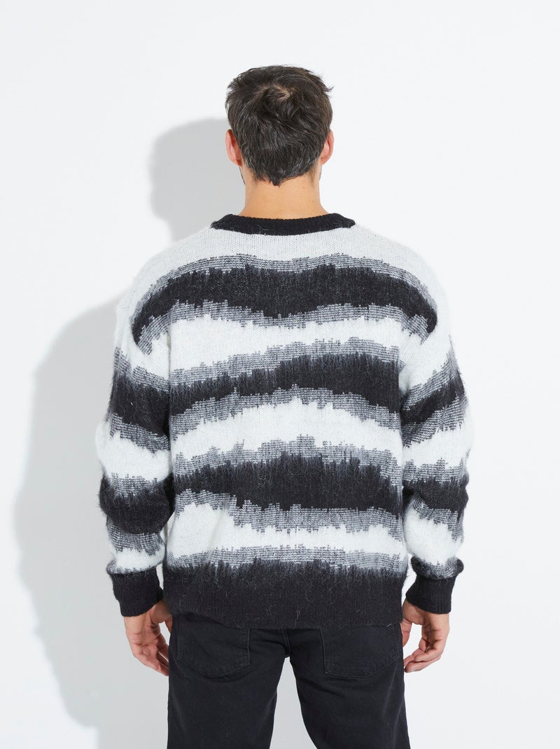 Pull épais avec laine, rayures fantaisie - afibel Noir - Kiabi