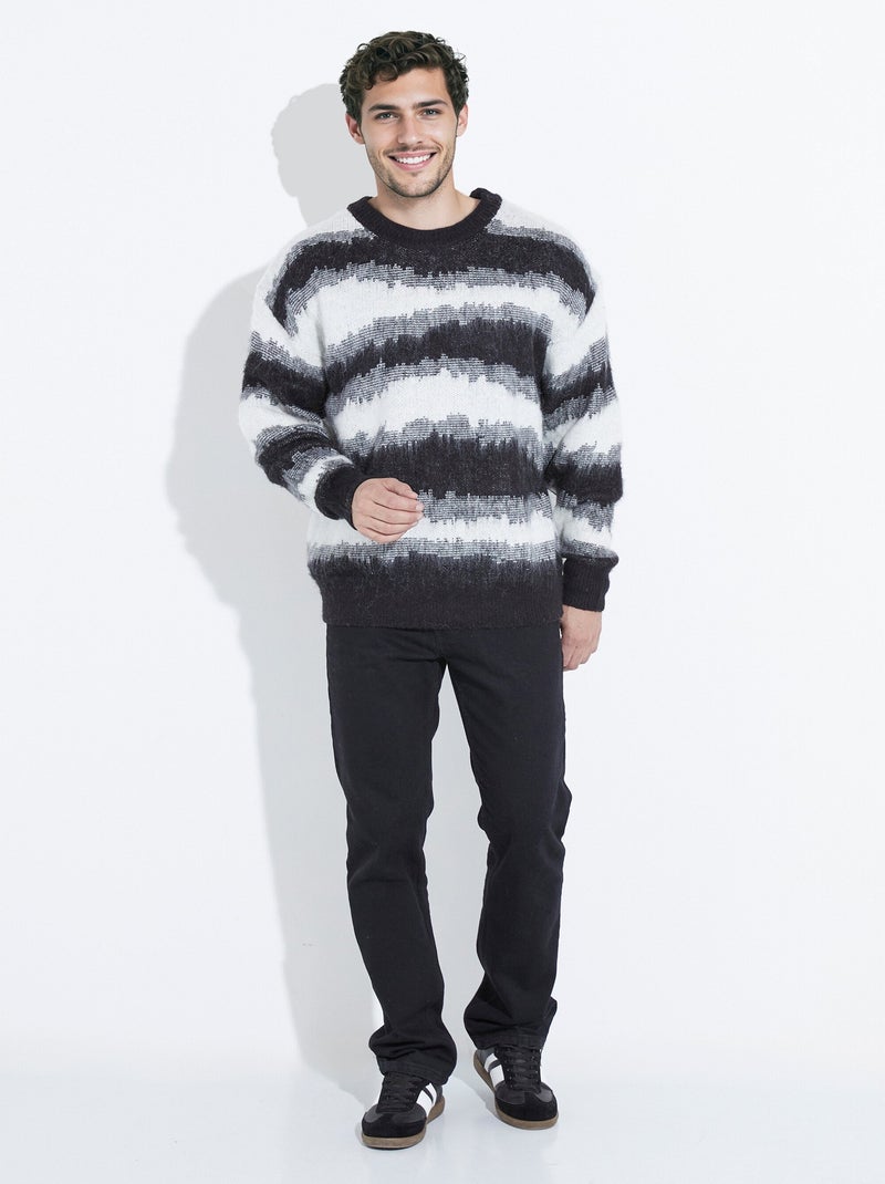 Pull épais avec laine, rayures fantaisie - afibel Noir - Kiabi