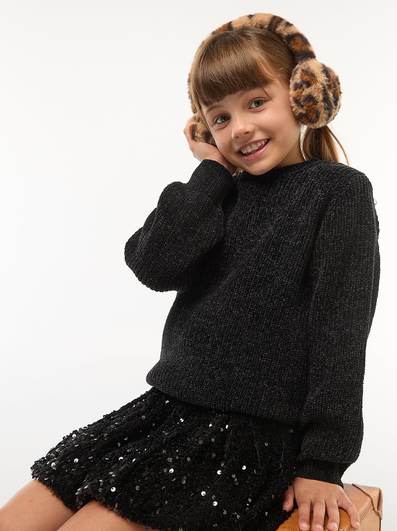 Pull épais en maille chenille Noir - Kiabi