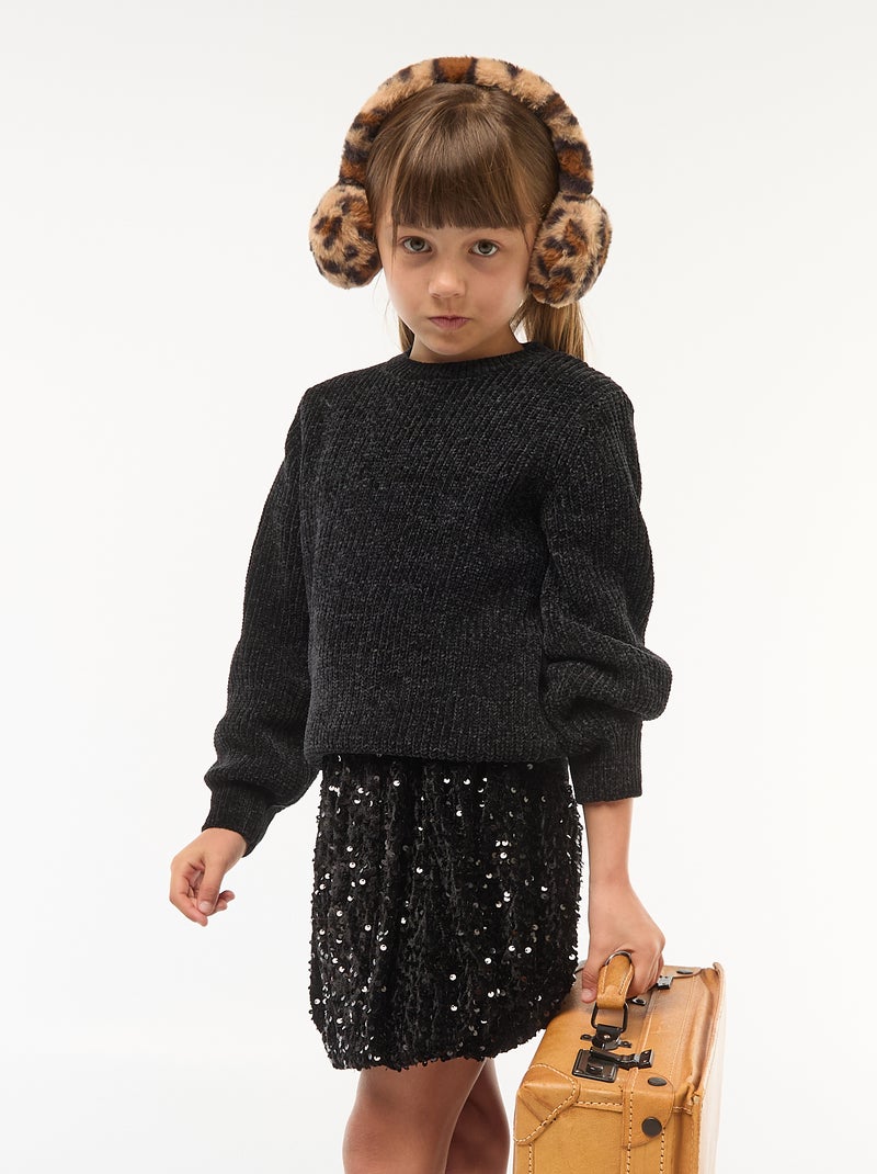 Pull épais en maille chenille Noir - Kiabi