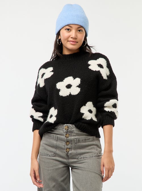 Pull épais fleurs brodées - Kiabi