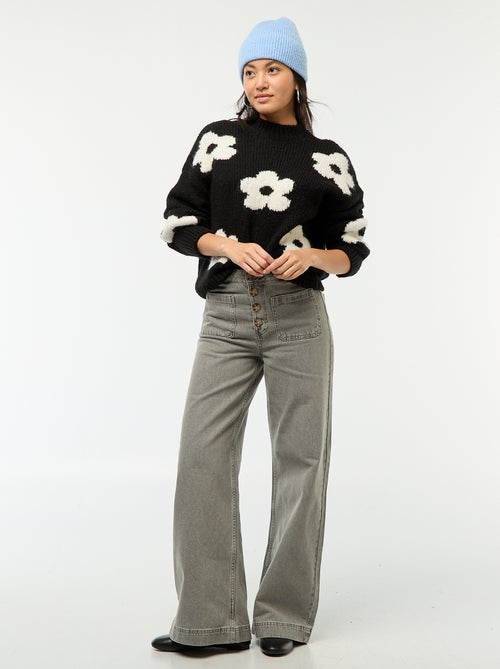 Pull épais fleurs brodées - Kiabi