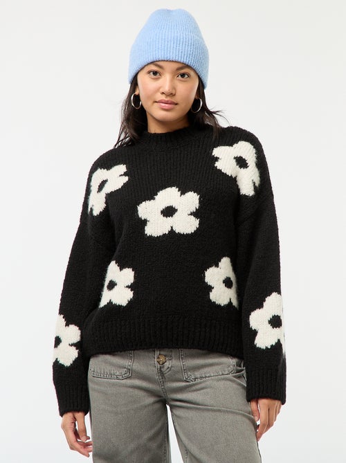 Pull épais fleurs brodées - Kiabi