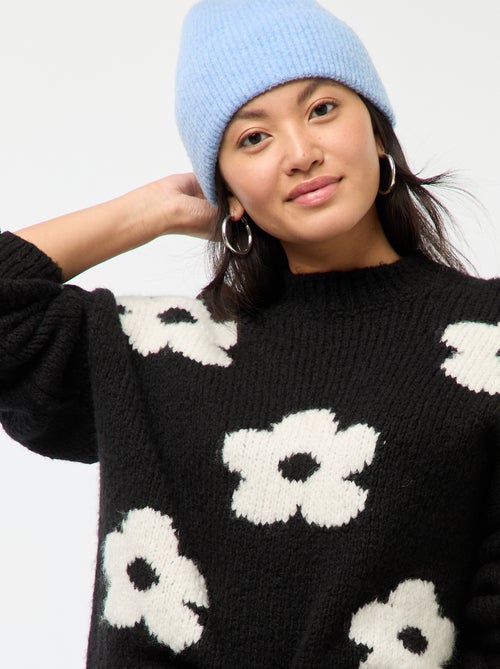 Pull épais fleurs brodées - Kiabi