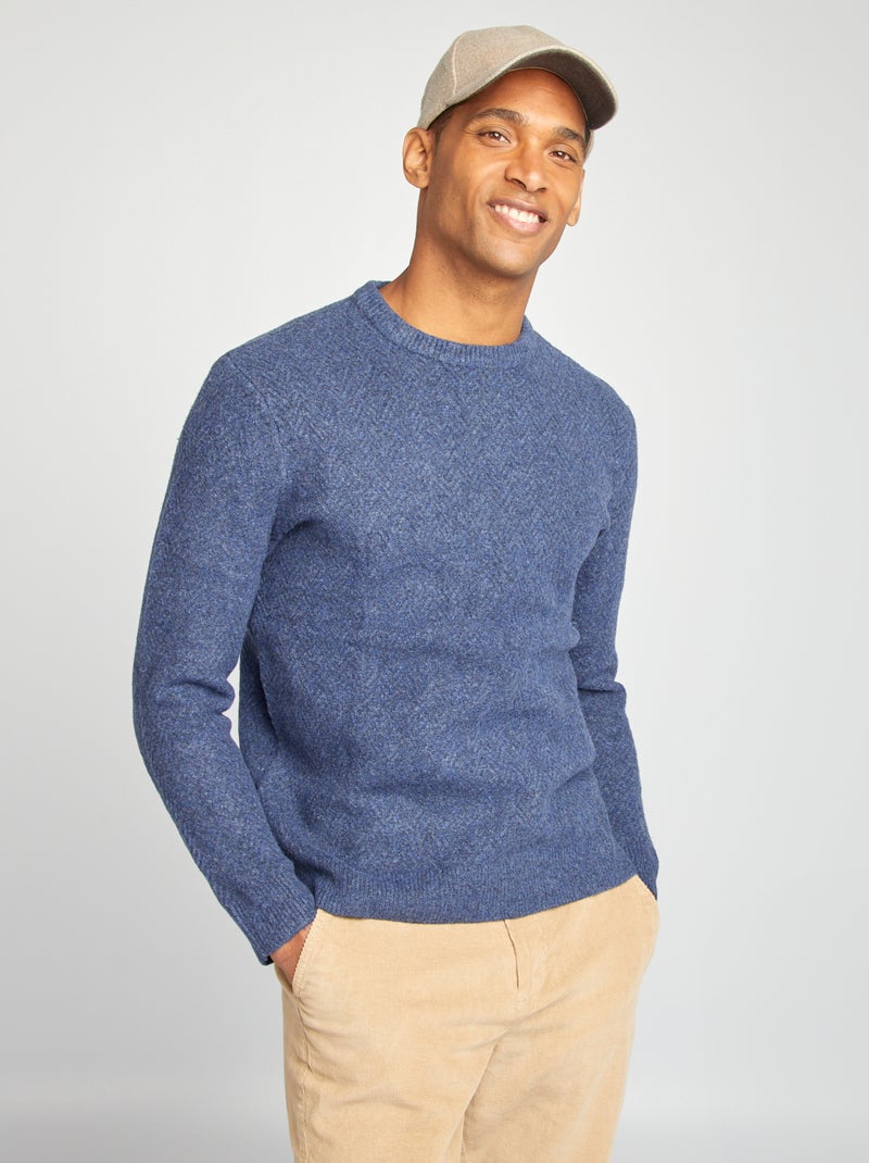Pull épais maille chevrons Bleu marine - Kiabi