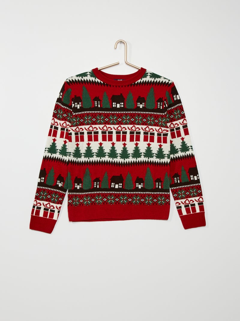 Pull esprit 'Noël' rouge - Kiabi
