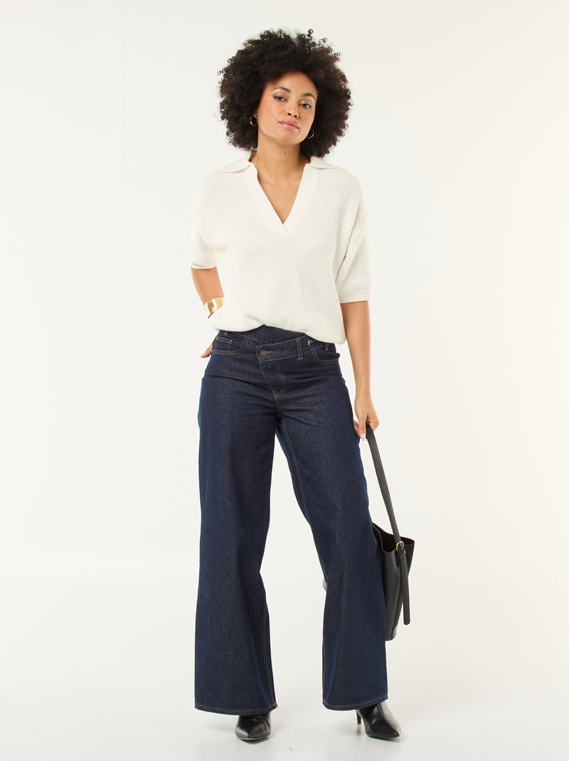 Pull esprit polo avec encolure V Blanc - Kiabi