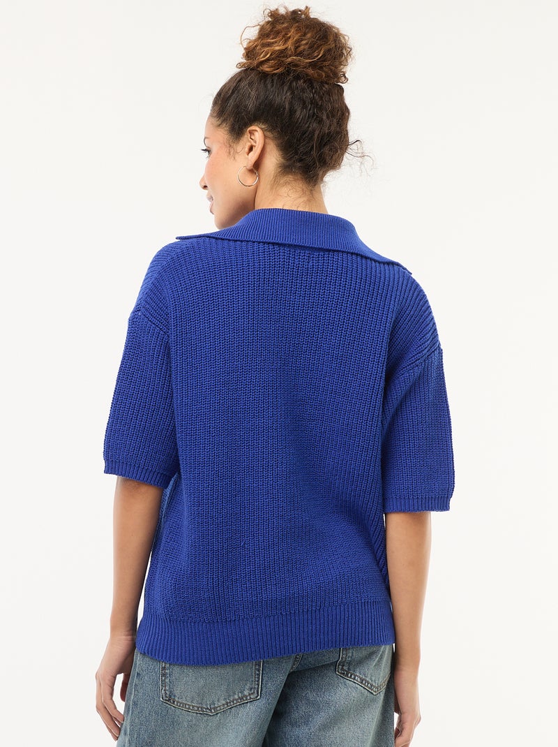 Pull esprit polo avec encolure V Bleu - Kiabi