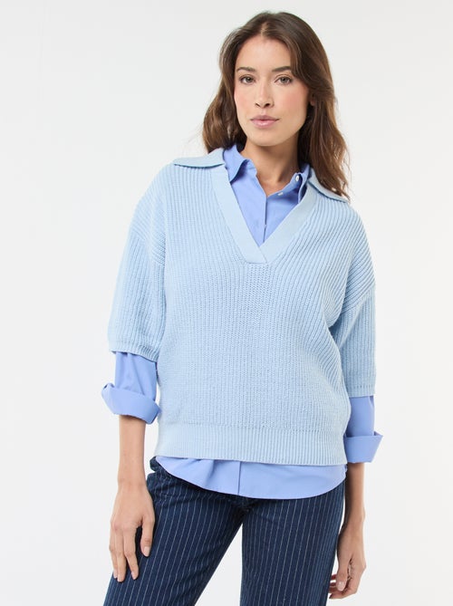 Pull esprit polo avec encolure V - Kiabi