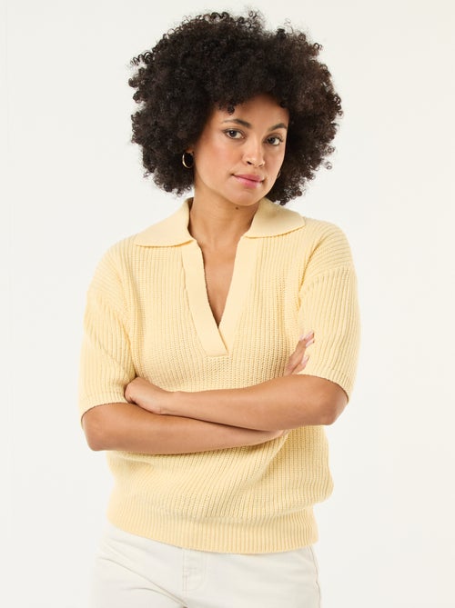 Pull esprit polo avec encolure V - Kiabi