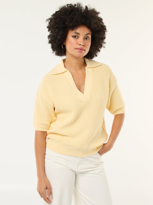 Pull esprit polo avec encolure V - Kiabi