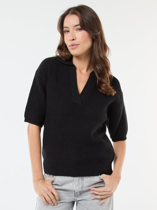 Pull esprit polo avec encolure V - Kiabi