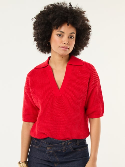 Pull esprit polo avec encolure V - Kiabi
