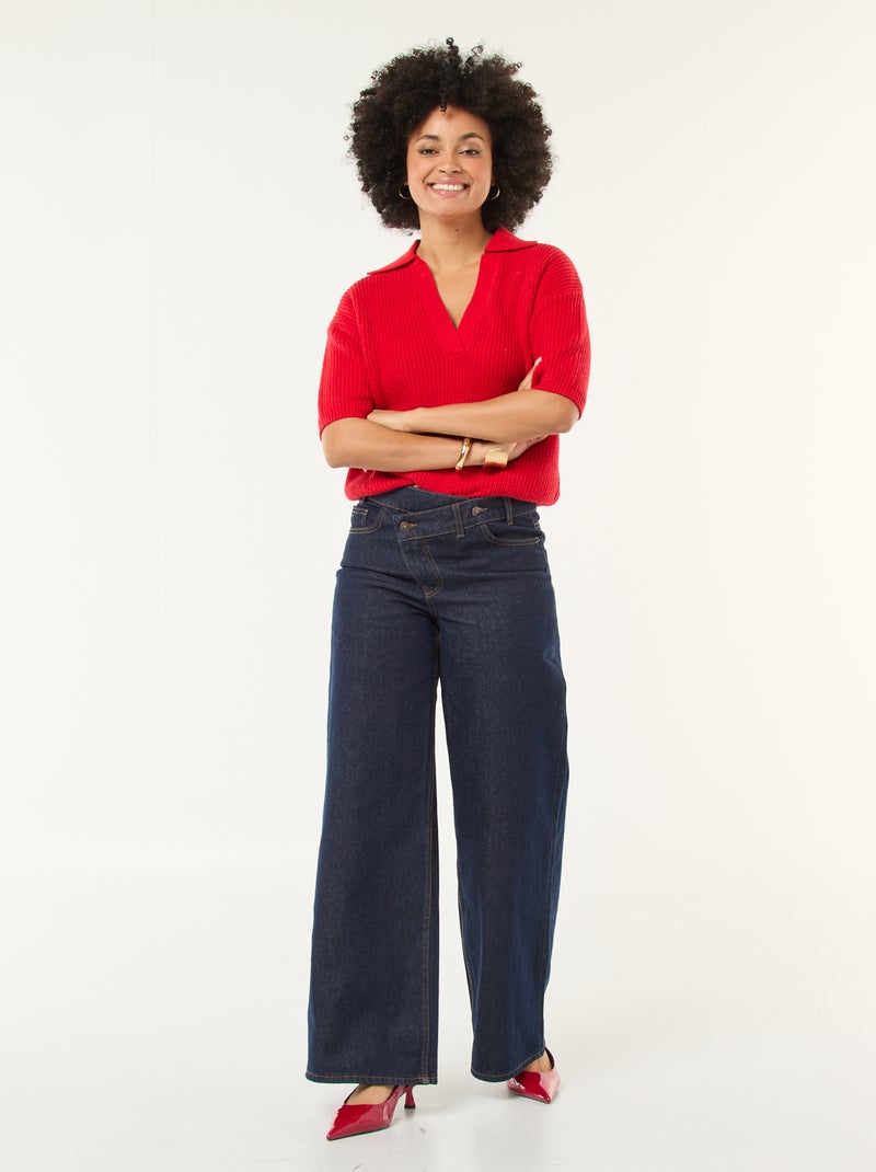 Pull esprit polo avec encolure V Rouge - Kiabi