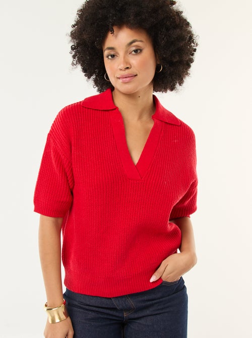 Pull esprit polo avec encolure V - Kiabi