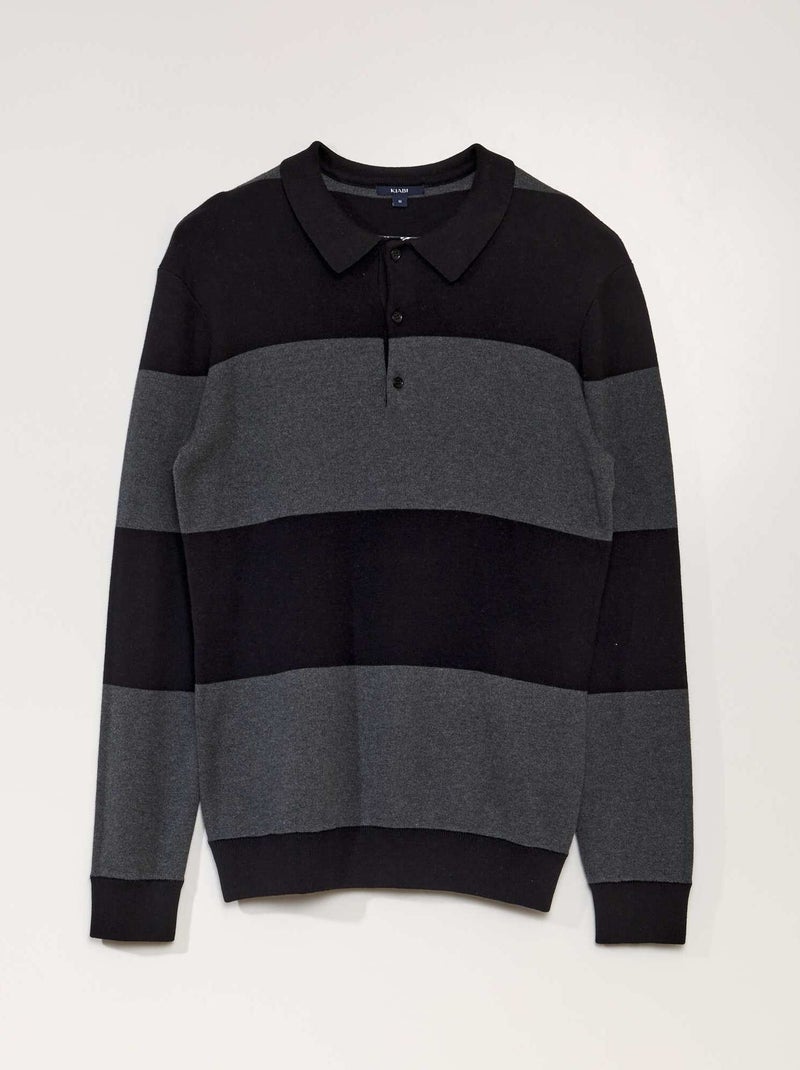 Pull esprit polo manches longues Noir - Kiabi