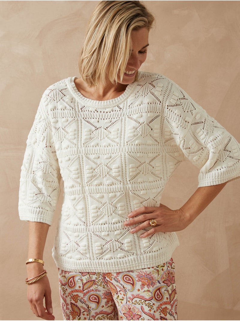 Pull façon crochet - DAXON Ecru - Kiabi