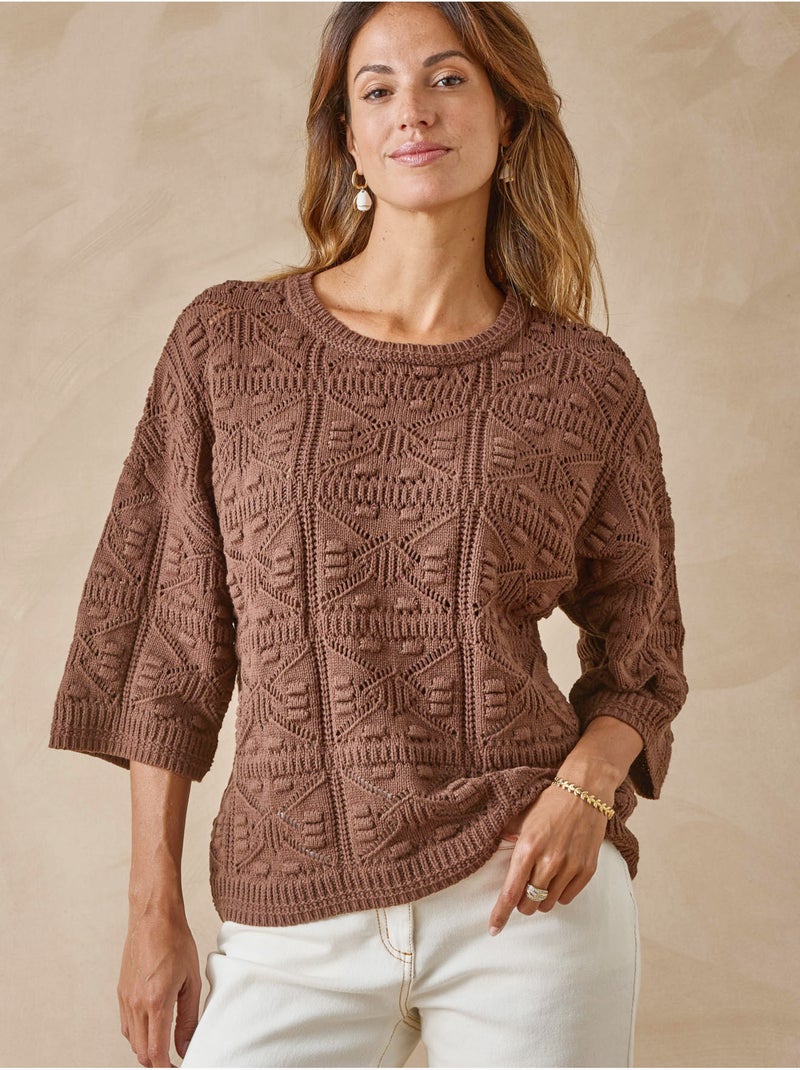Pull façon crochet - DAXON Marron chocolat - Kiabi