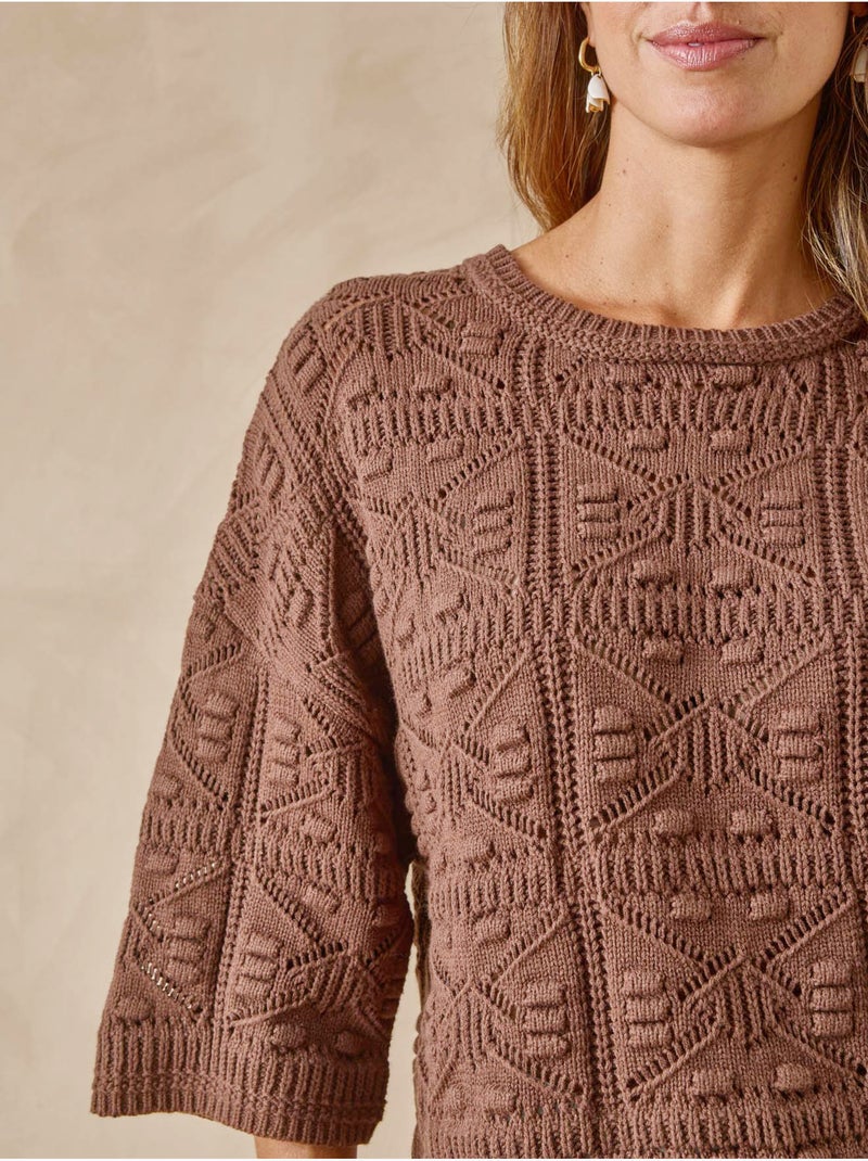 Pull façon crochet - DAXON Marron chocolat - Kiabi