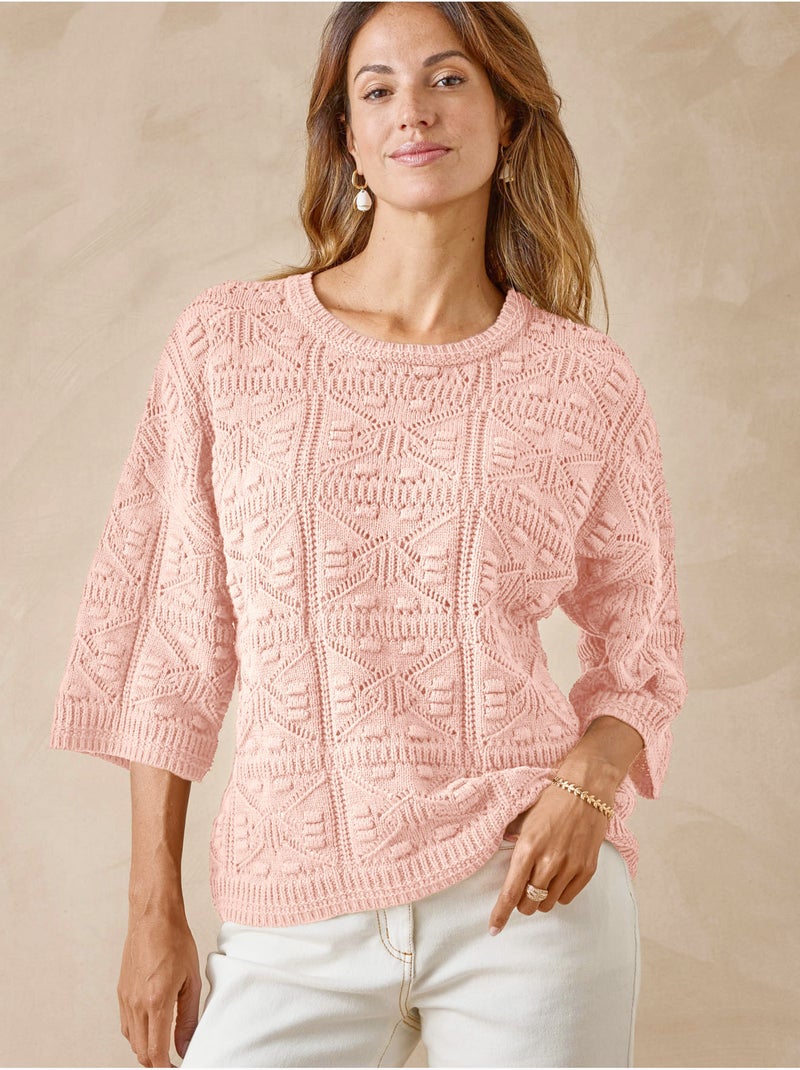 Pull façon crochet - DAXON Rose pâle - Kiabi