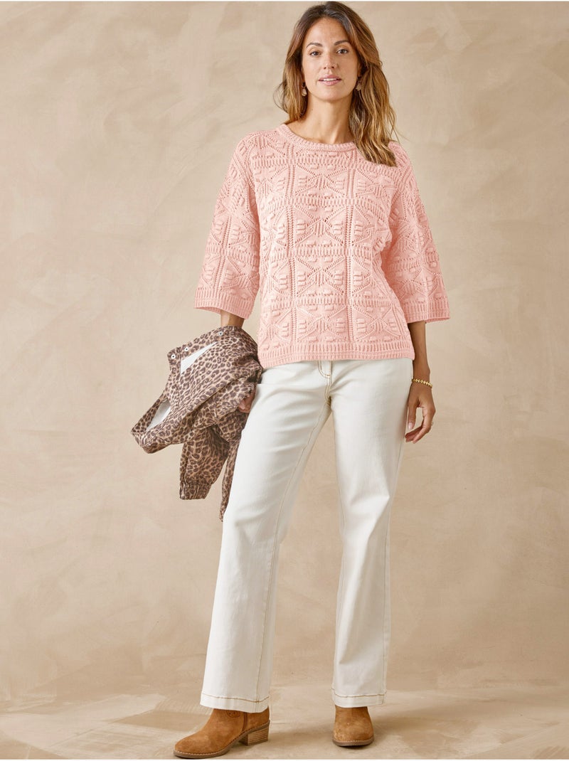 Pull façon crochet - DAXON Rose pâle - Kiabi
