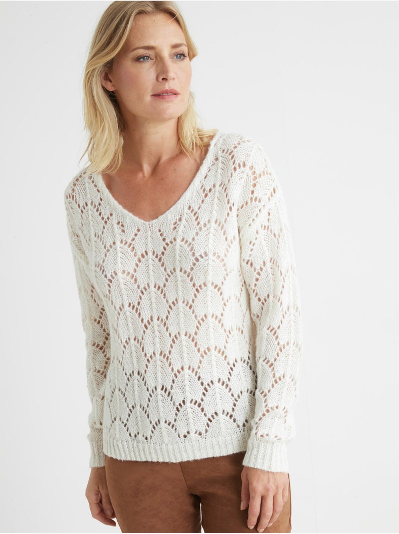 Pull fantaisie avec mohair et laine - DAXON Ecru - Kiabi