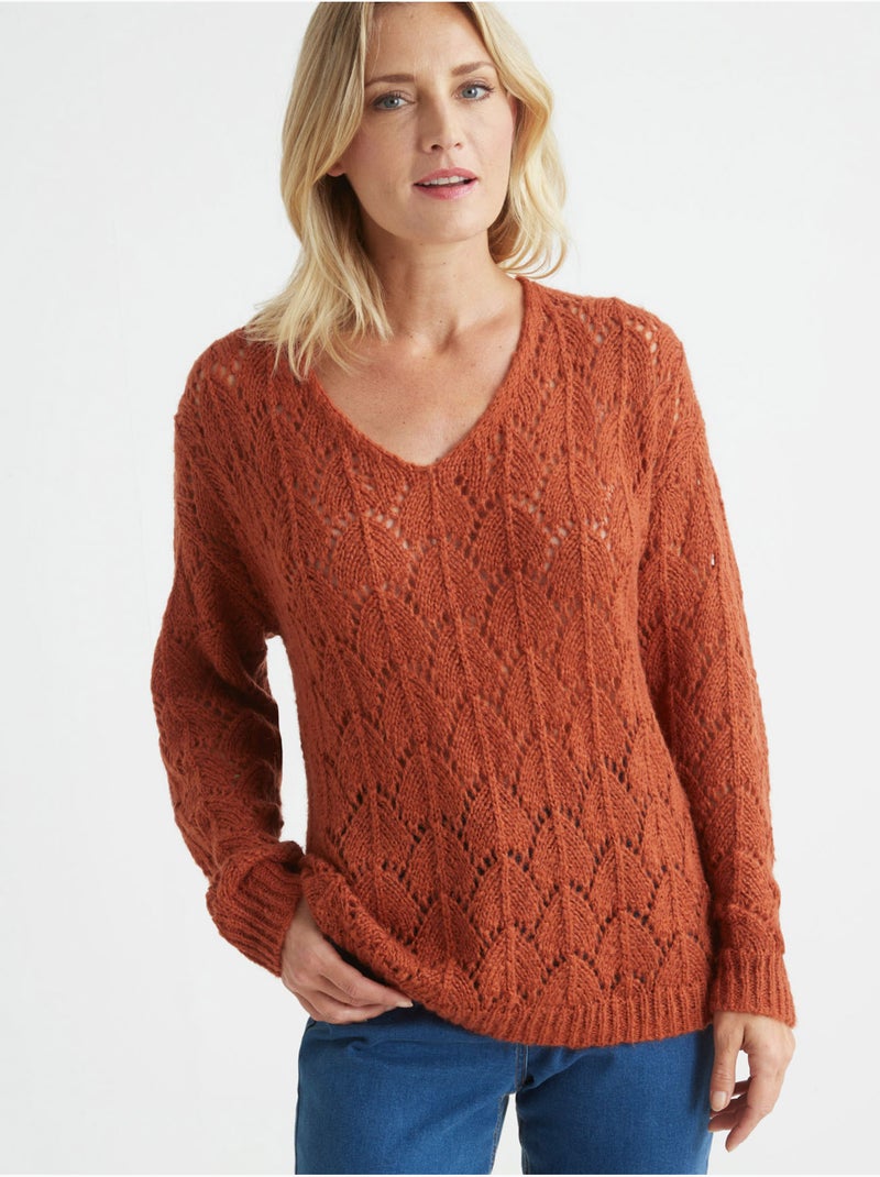 Pull fantaisie avec mohair et laine - DAXON Marron caramel - Kiabi