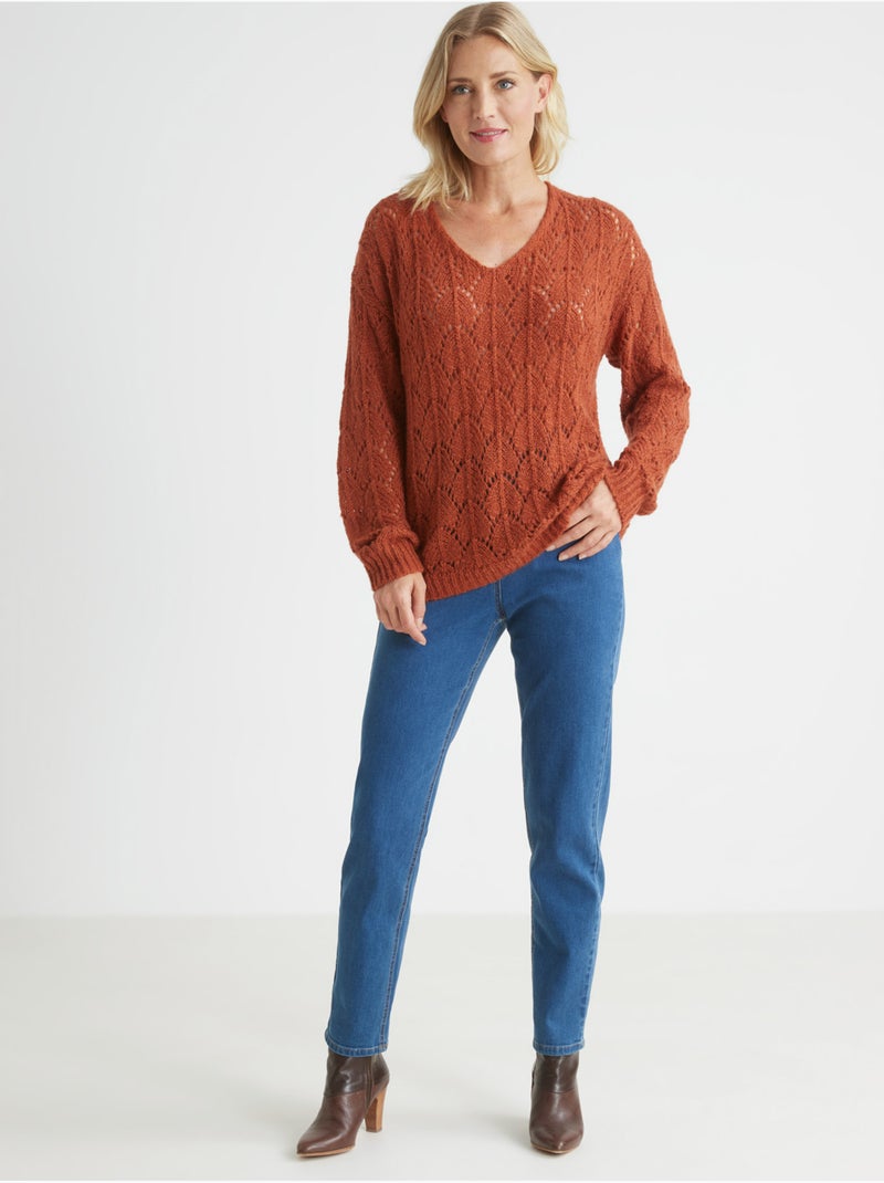 Pull fantaisie avec mohair et laine - DAXON Marron caramel - Kiabi