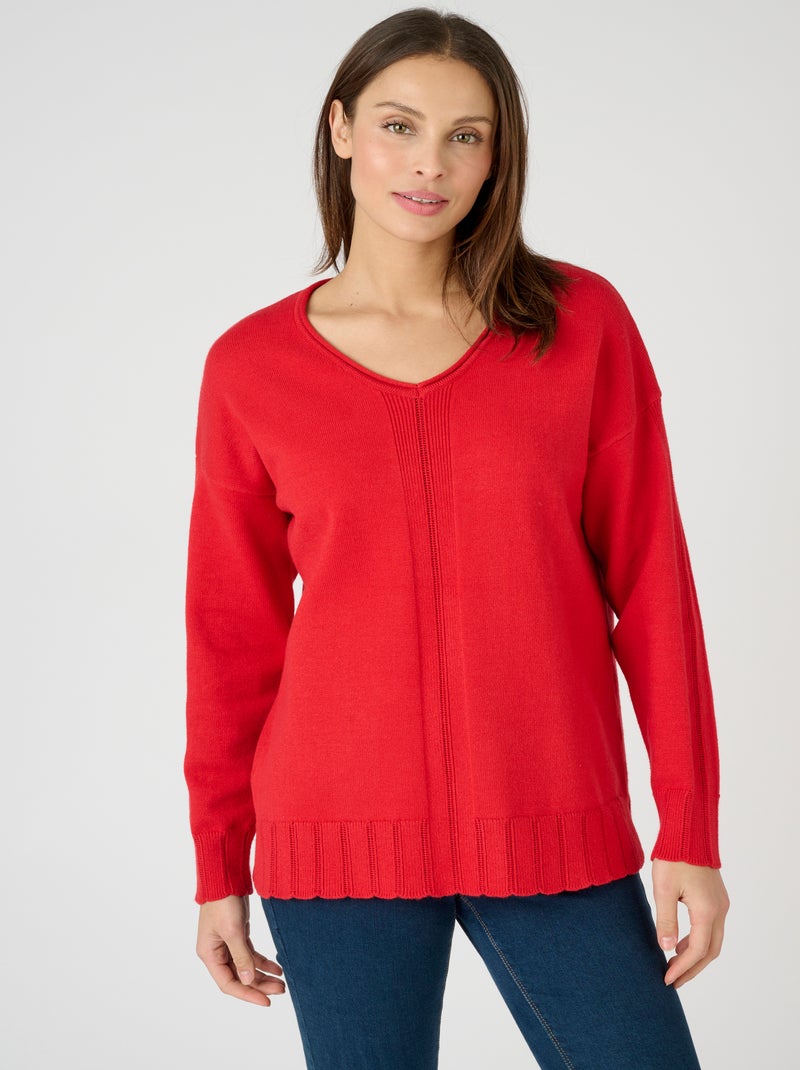 Pull fantaisie côtelée - Damart Rouge - Kiabi