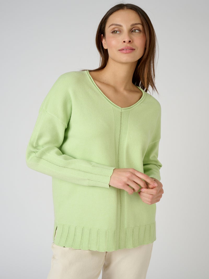 Pull fantaisie côtelée - Damart Vert d'eau - Kiabi