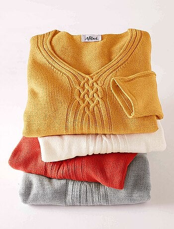 Pull fantaisie reliefée manches longues