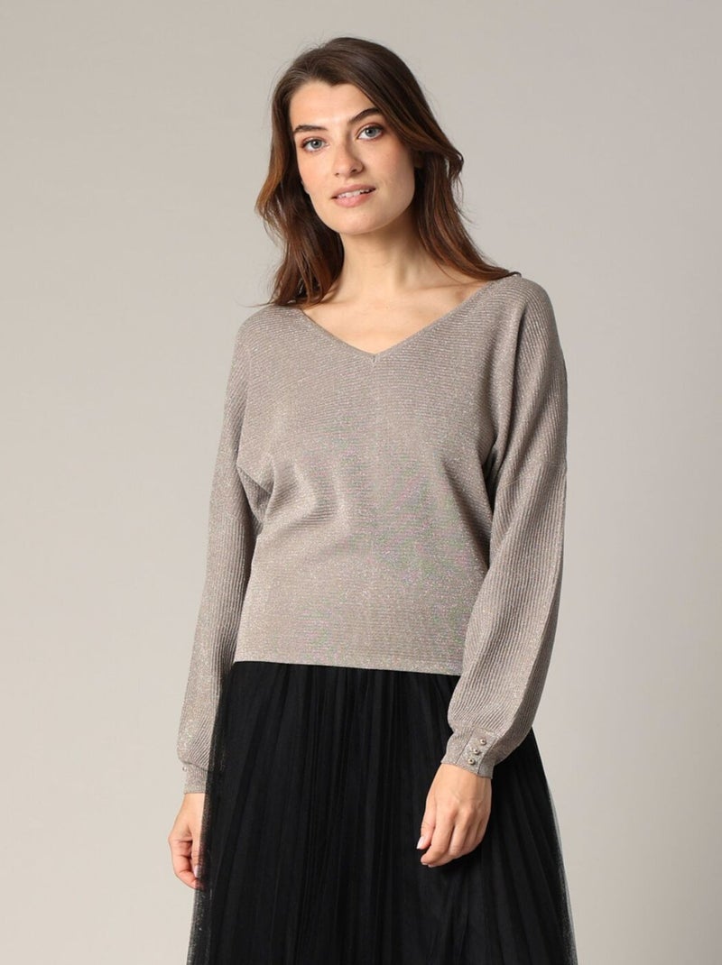 Pull féminin à col V, coupe blousante 'Deeluxe' Gold - Kiabi