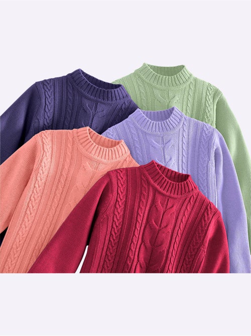 Pull femme à col rond avec motif torsadé et manches longues - taille standard - witt - Kiabi