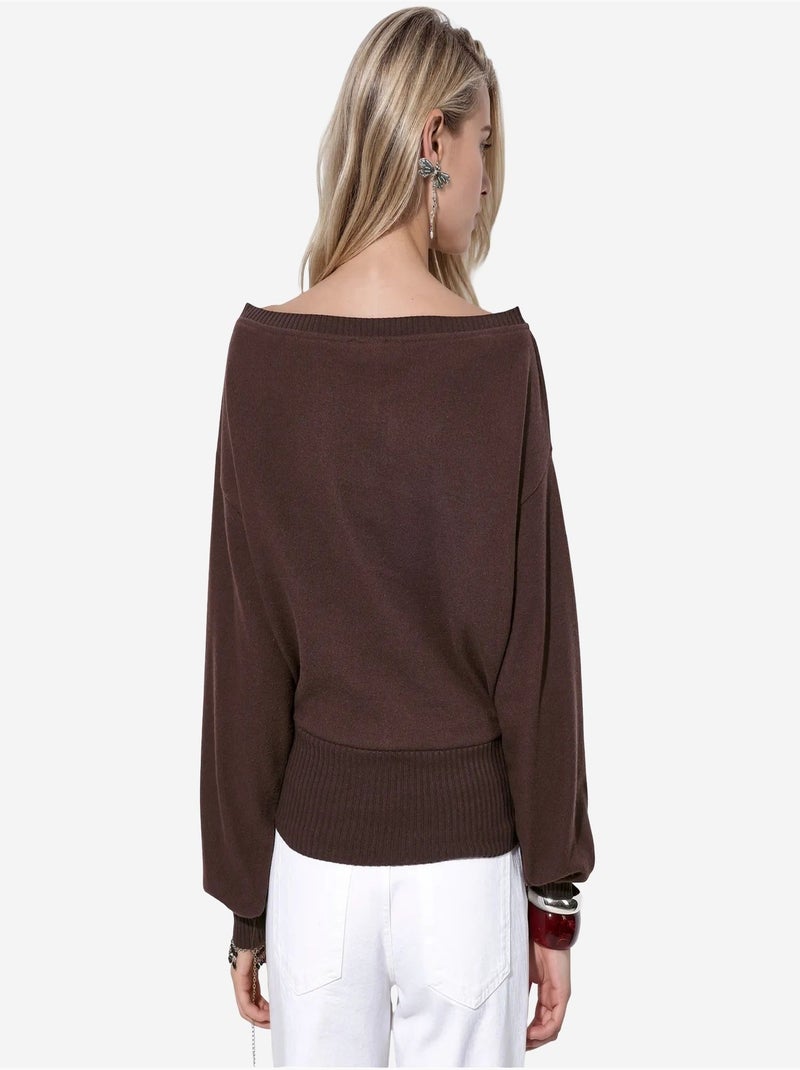 Pull femme à col rond côtelé busem Marron foncé - Kiabi
