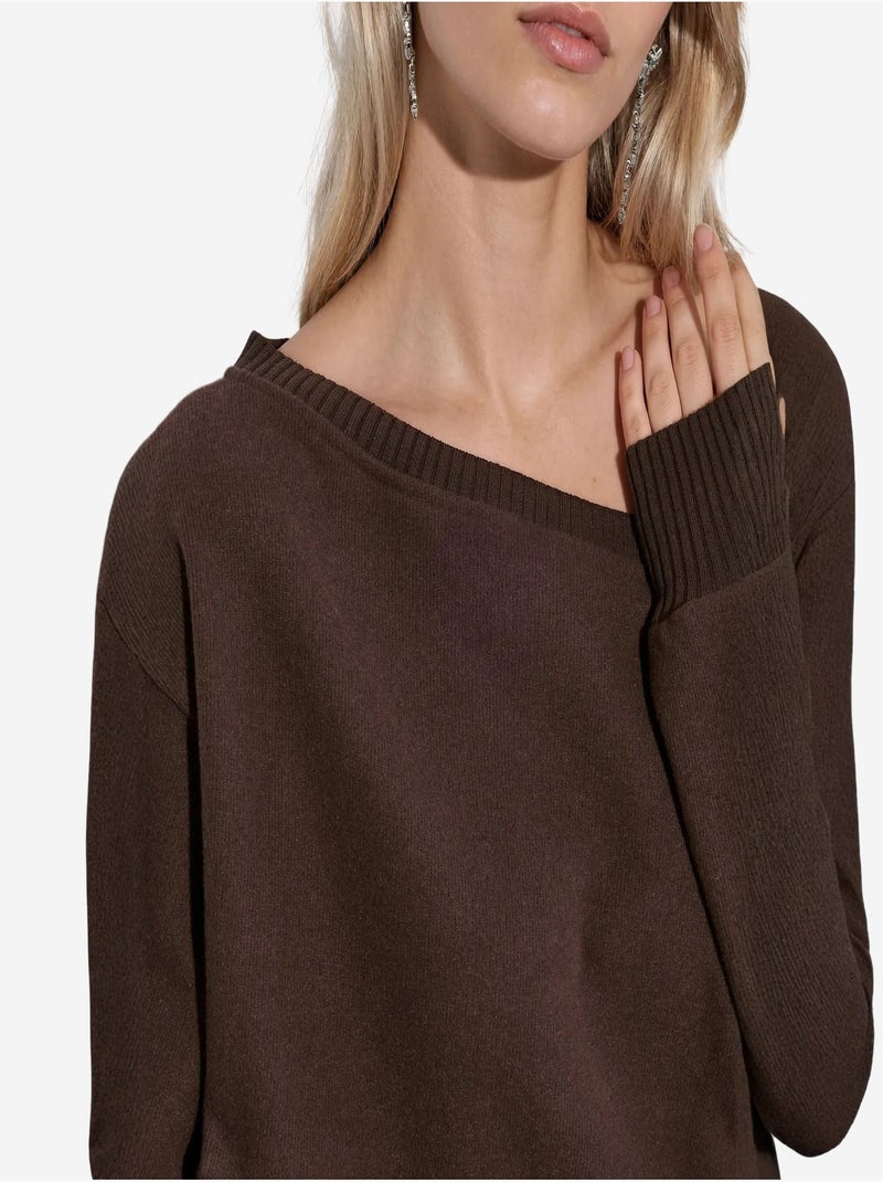 Pull femme à col rond côtelé busem Marron foncé - Kiabi
