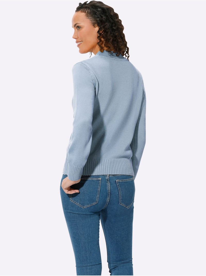 Pull femme à col tortue et manches longues avec finitions côtelées - Taille standard - Witt Bleu ciel - Kiabi