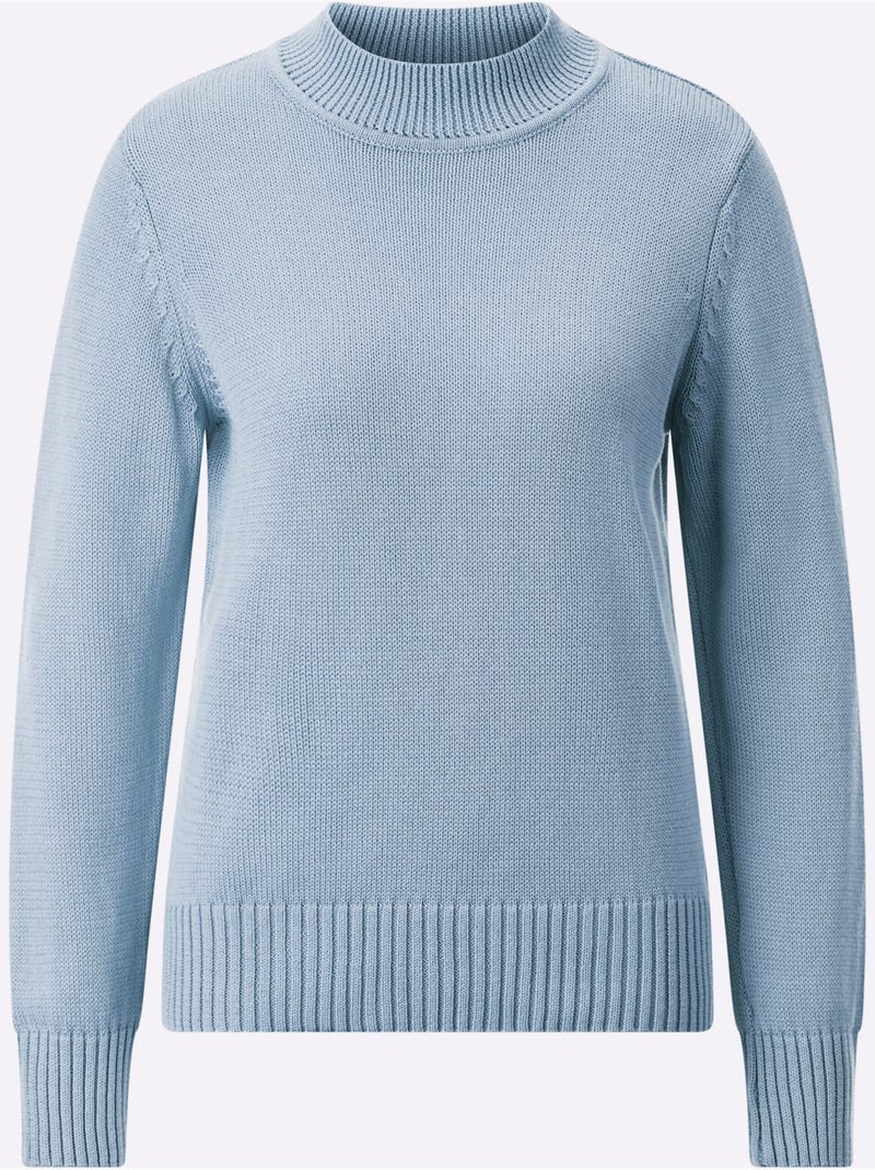 Pull femme à col tortue et manches longues avec finitions côtelées - Taille standard - Witt Bleu ciel - Kiabi