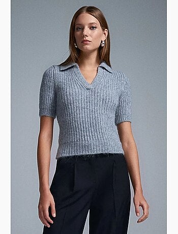 Pull femme ajusté à col polo côtelé dilvin